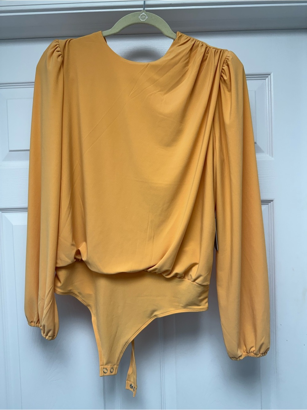 Express Mustard Yellow Draped Long-Sleeve Bodysuit